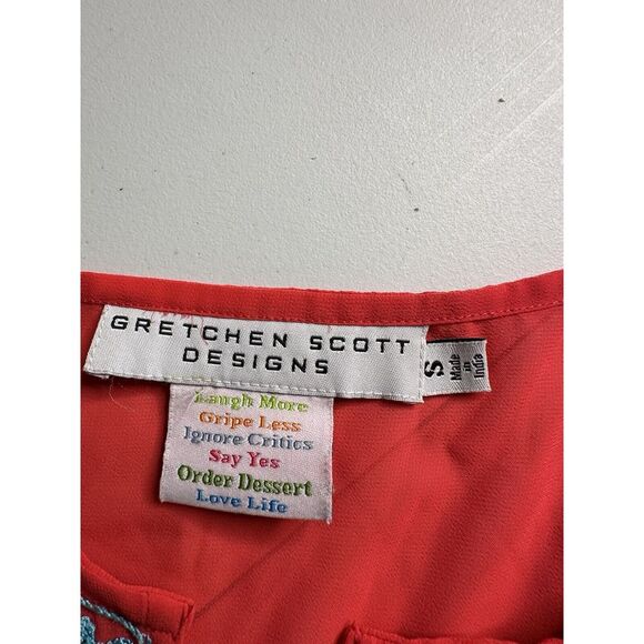 GRETCHEN SCOTT DESIGNS Red and Blue‎ Split Neck 3/4 Sleeve Tunic Top Size Small - Picture 12 of 14